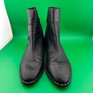 ASOS DESIGN RESTORED STUDDED BLOCK HEEL, BLACK LEATHER ANKLE BOOTS, SIZE 10